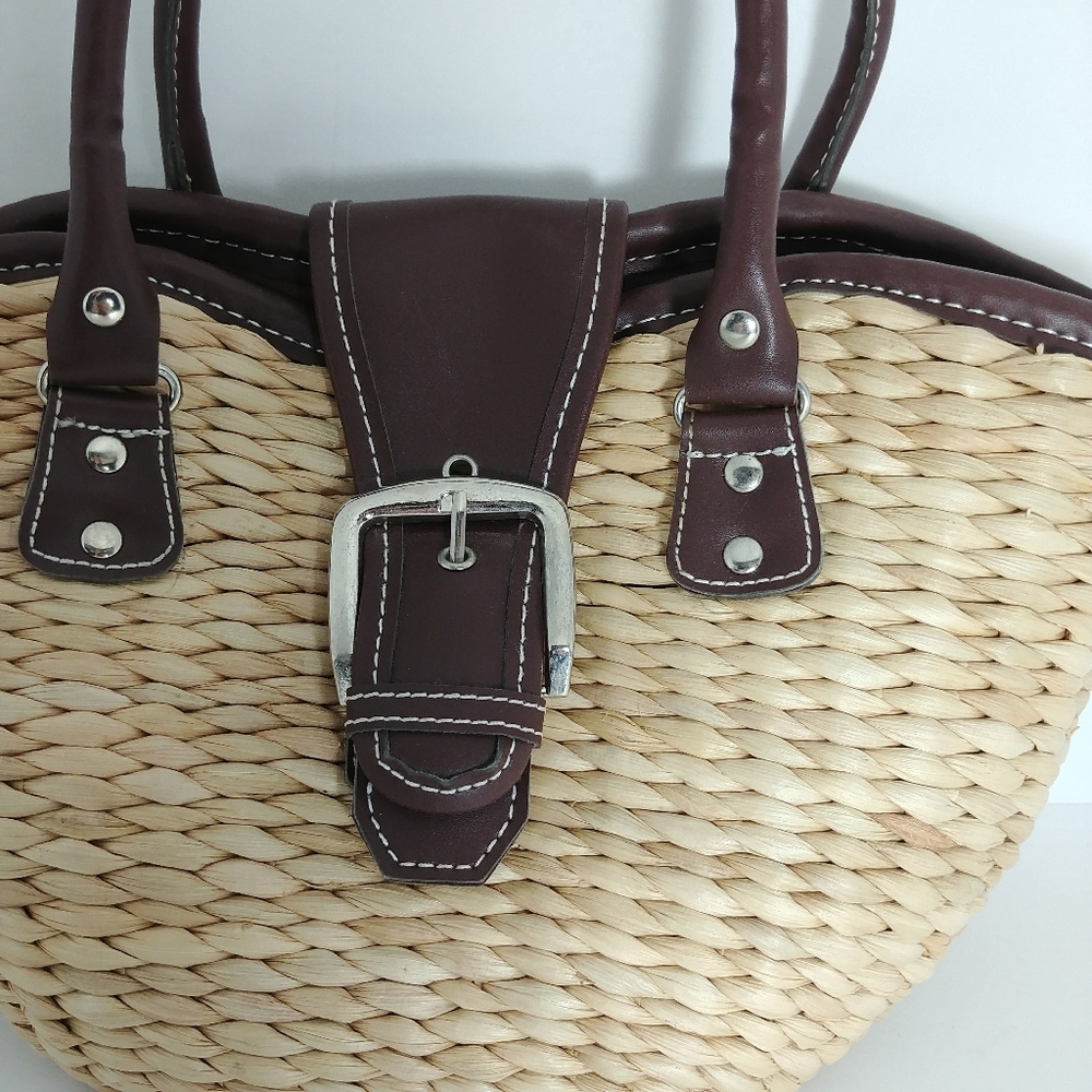 Wicker Basket Purse Buckle Beach Woven Handbag Bag Tote - Picture 2 of 4